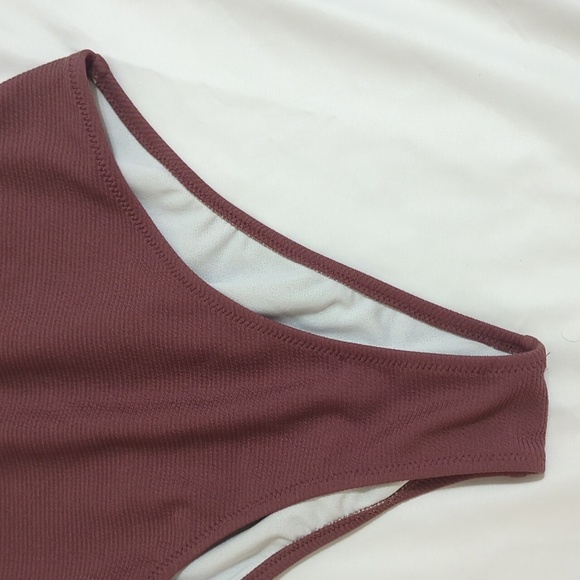 Cupshe One Piece Ribbed Cut Out Side One Shoulder Swimsuit, Color Coffee Size S - Picture 5 of 16